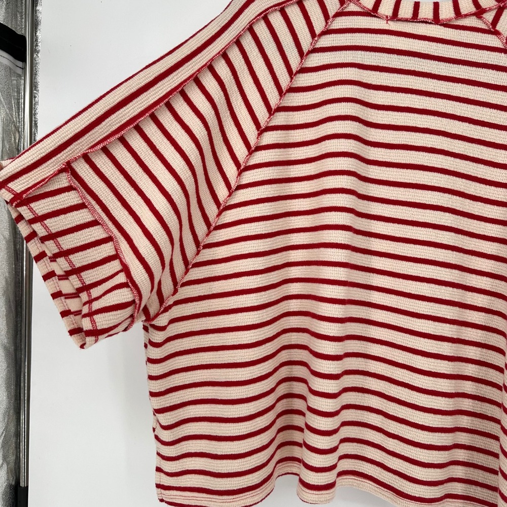 Haptics Boutique Holly Harper Red Stripe Cream Striped Oversized Boxy T Shirt L - Picture 8 of 8